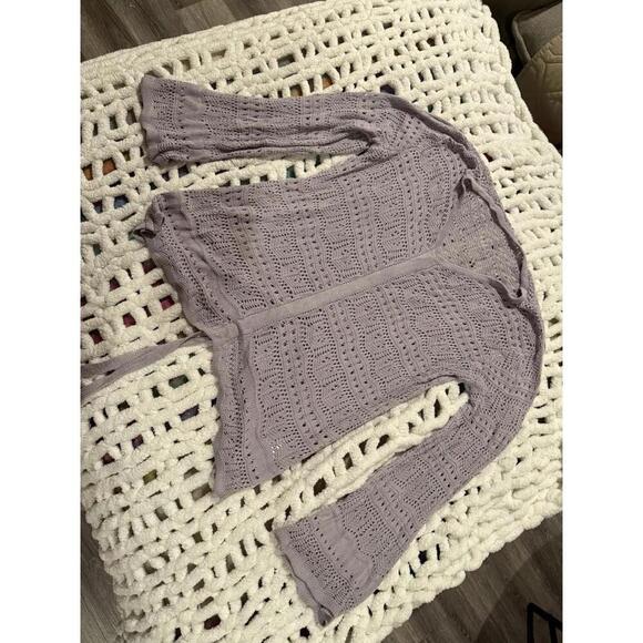 Women’s Summer Knit Crochet Bathing Suit Cover Pullover Front Ruching M Lavender - Picture 3 of 9